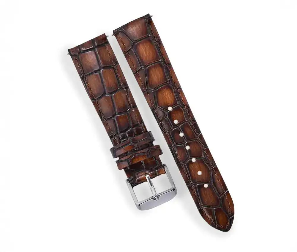 Open-Stitched Crocodile-Grain Leather Watch Strap