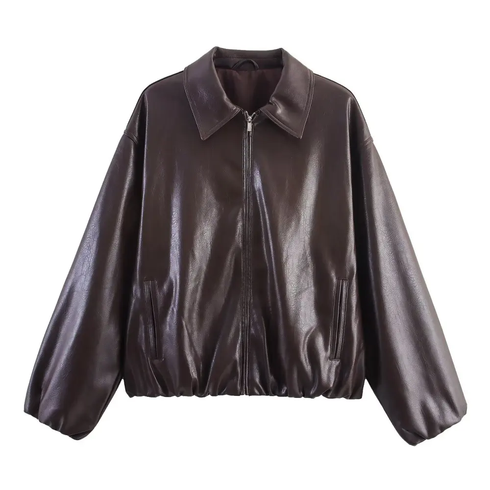 Structured Leather Casual Outerwear Jacket