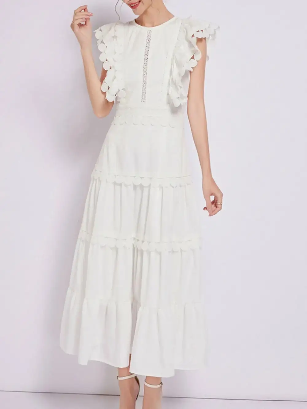Embroidered Ruffle Tiered Dress Casual