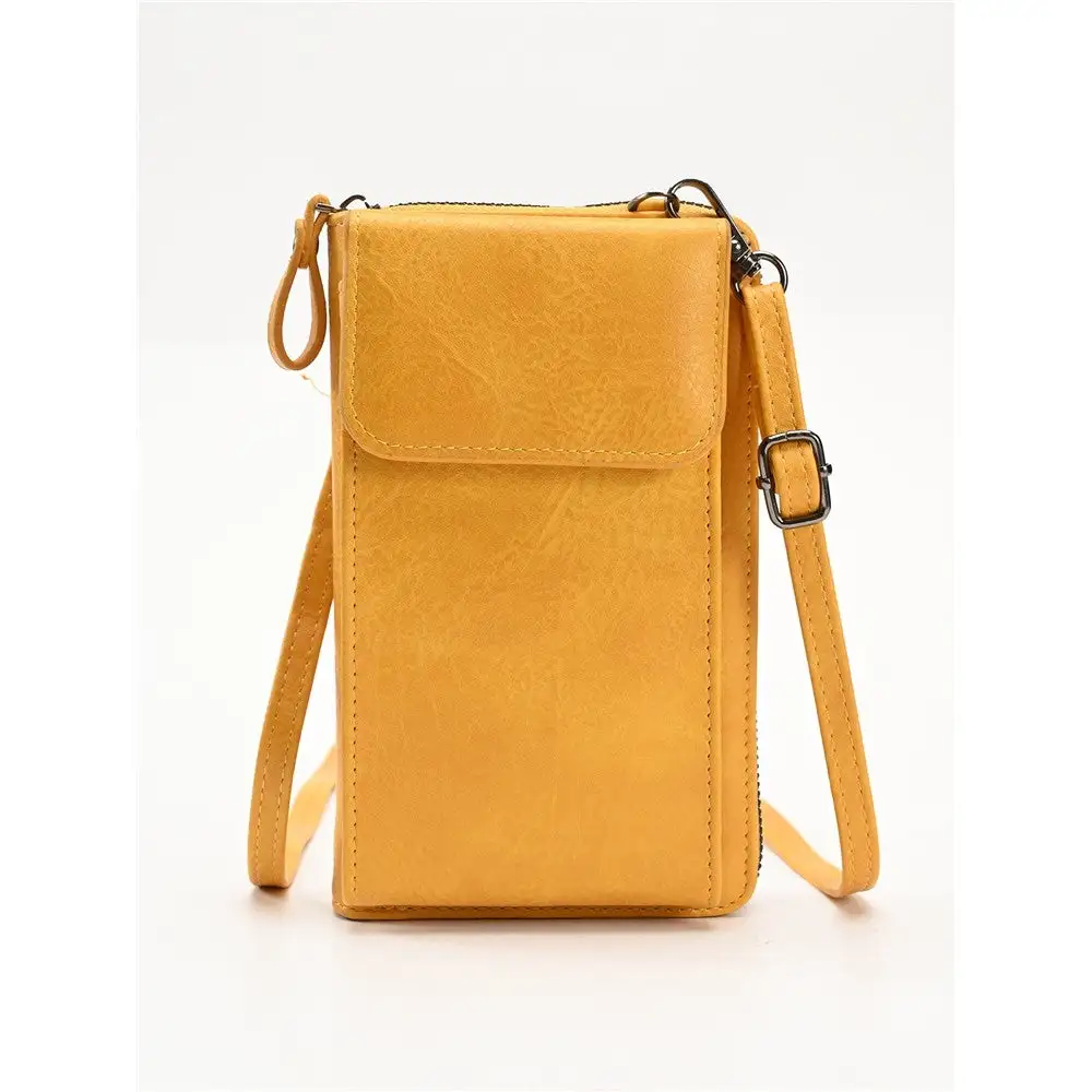 Solid Pu Leather Multifunctional Purse Cell Phone Crossbody Bag