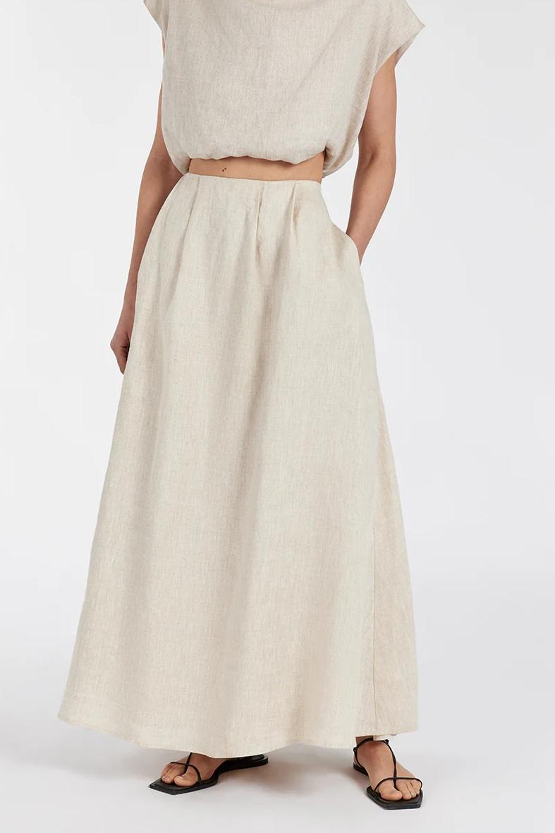 NATURAL LINEN MIDI SKIRT