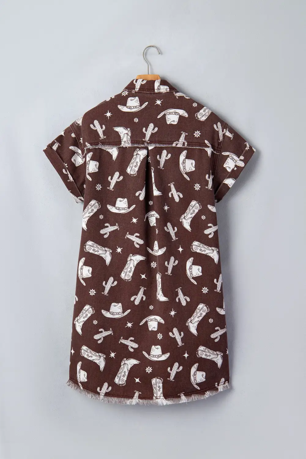 Printed Denim Button Front Dress Casual