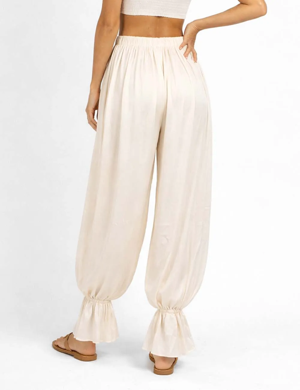 Solid Color Ruffle Hem Balloon Pants