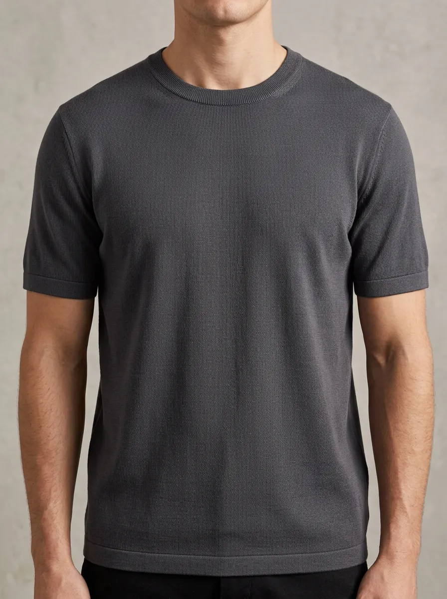 Refined Soft-Texture Men's Knit Crew-Neck T-Shirt