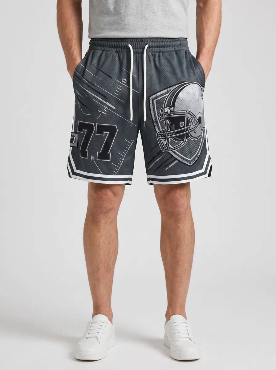 Men's American Football Fan 77 Helmet Printed Mesh Shorts