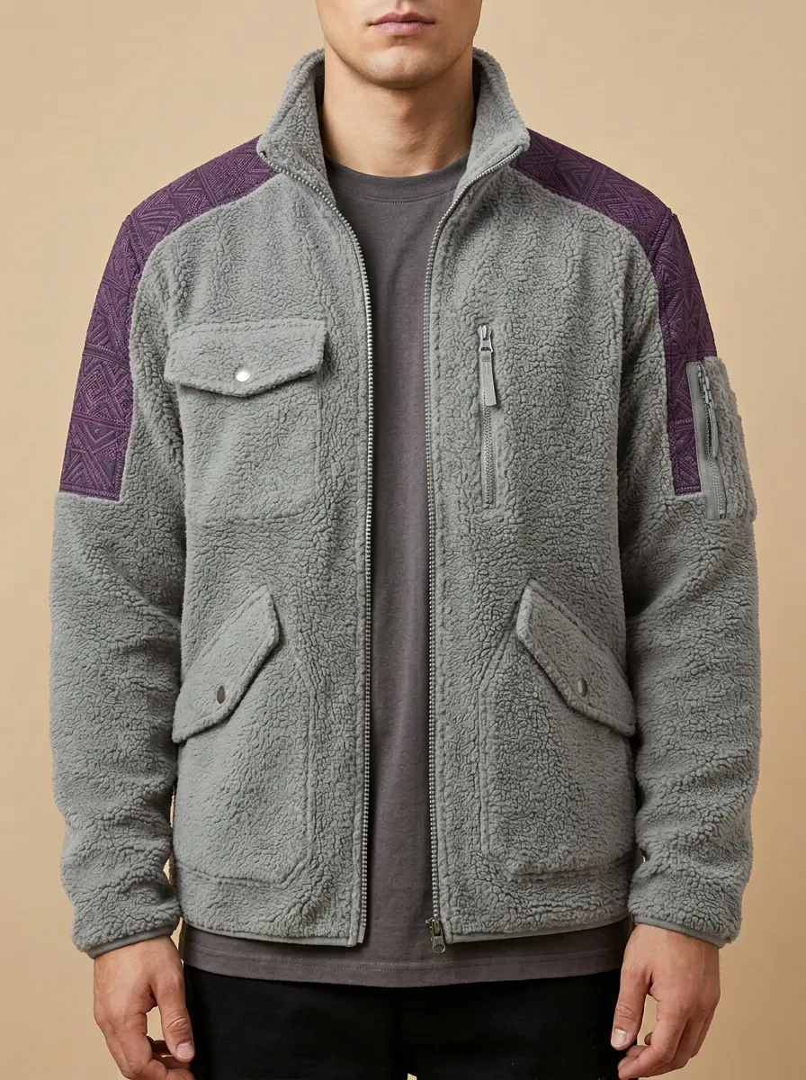 Geometric Fleece Collar Jacket