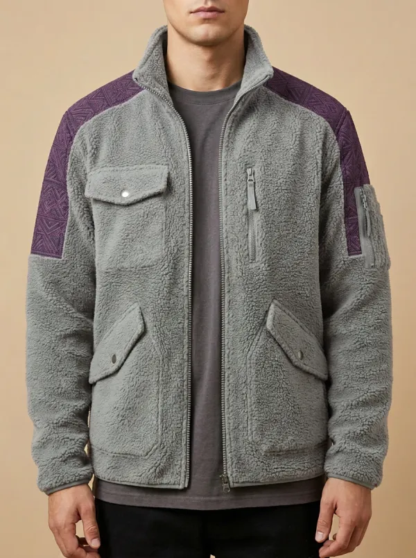 Geometric Fleece Collar Jacket