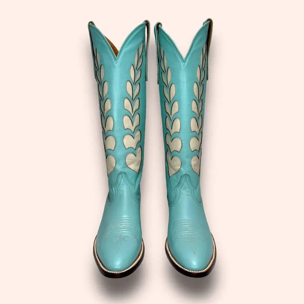 Faux-Leather Round-Toe Chunky-Heel Platform Knee-High Boots