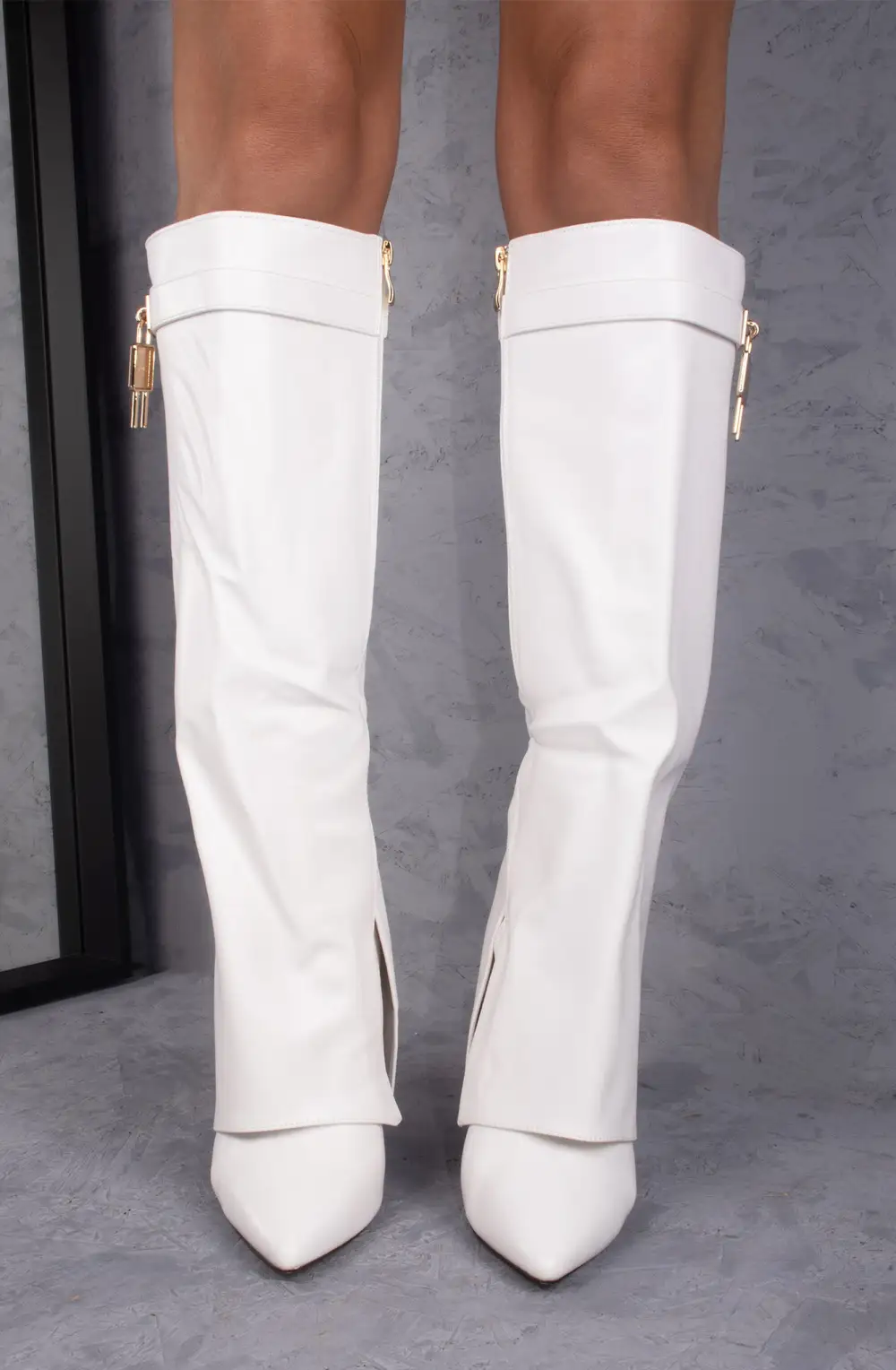 Western Fold-Over Buckle Detail Faux Leather Knee High Boots