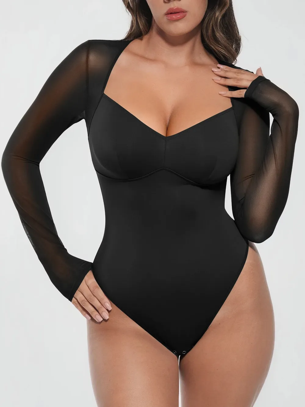 Mesh Panel V Neck Shaping Bodysuit