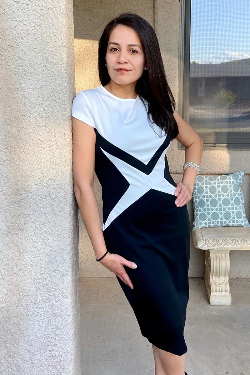 Round Neck Short Sleeve Color Block Dress