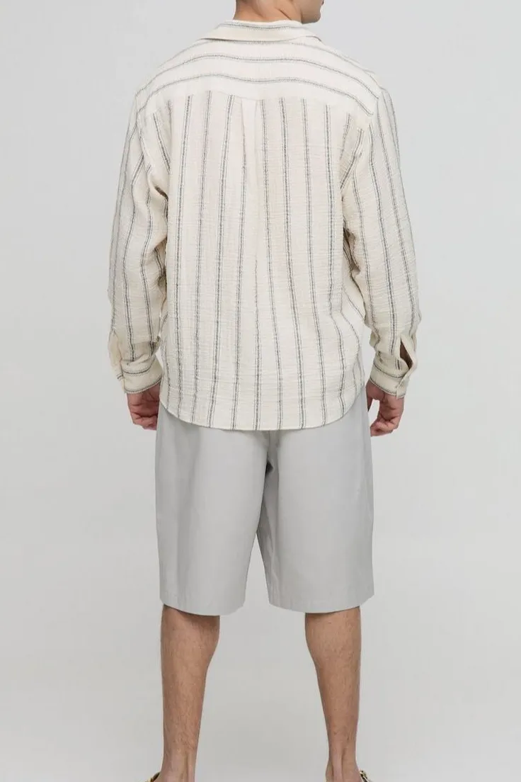 Super Oversized Stripe Cheesecloth Shirt Casual Style