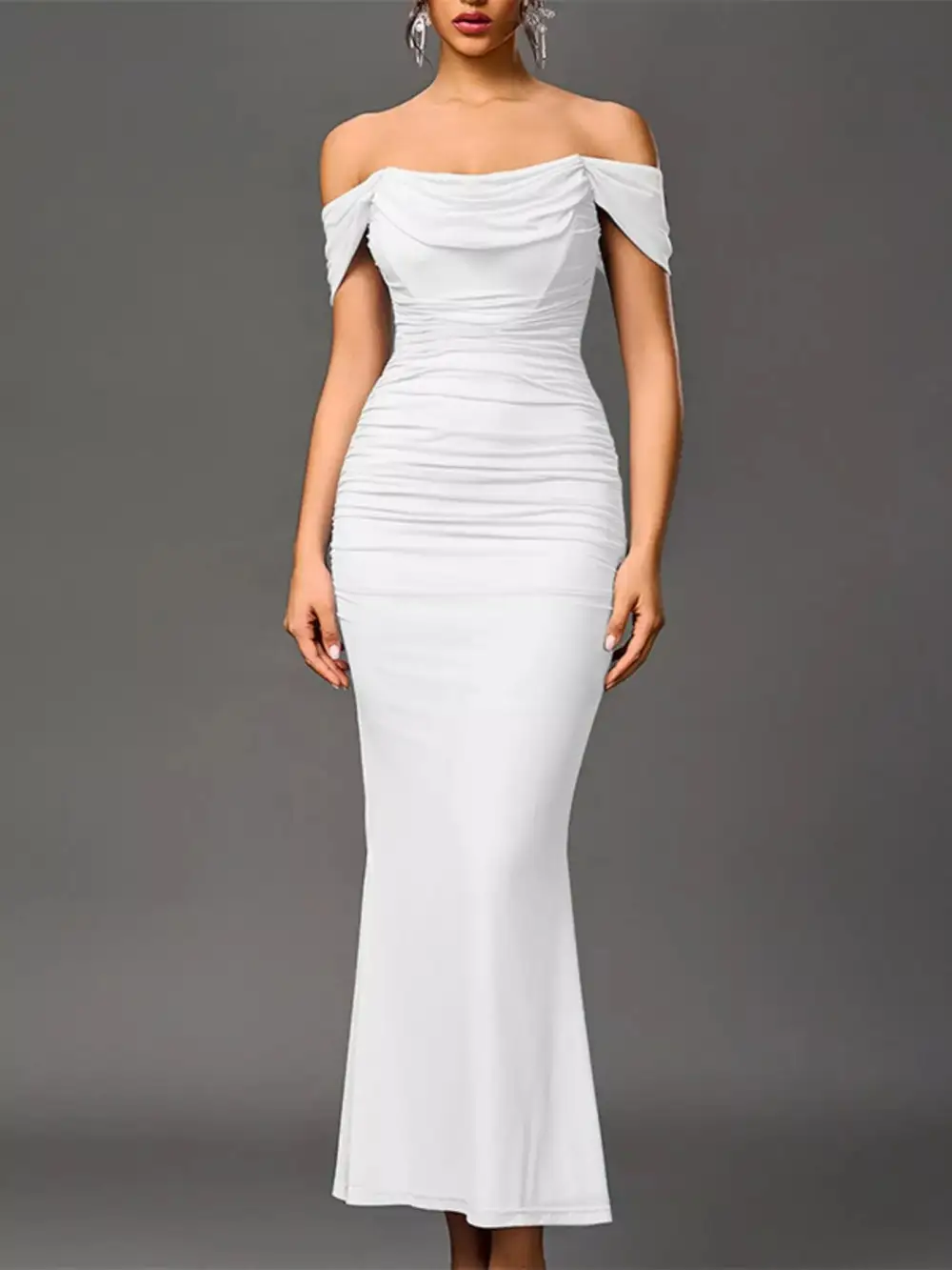 Structured Shape Ruched Maxi Dress