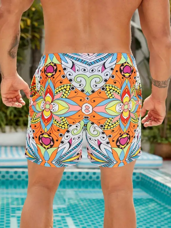 Men's Stylish Floral Print Drawstring Swim Trunks