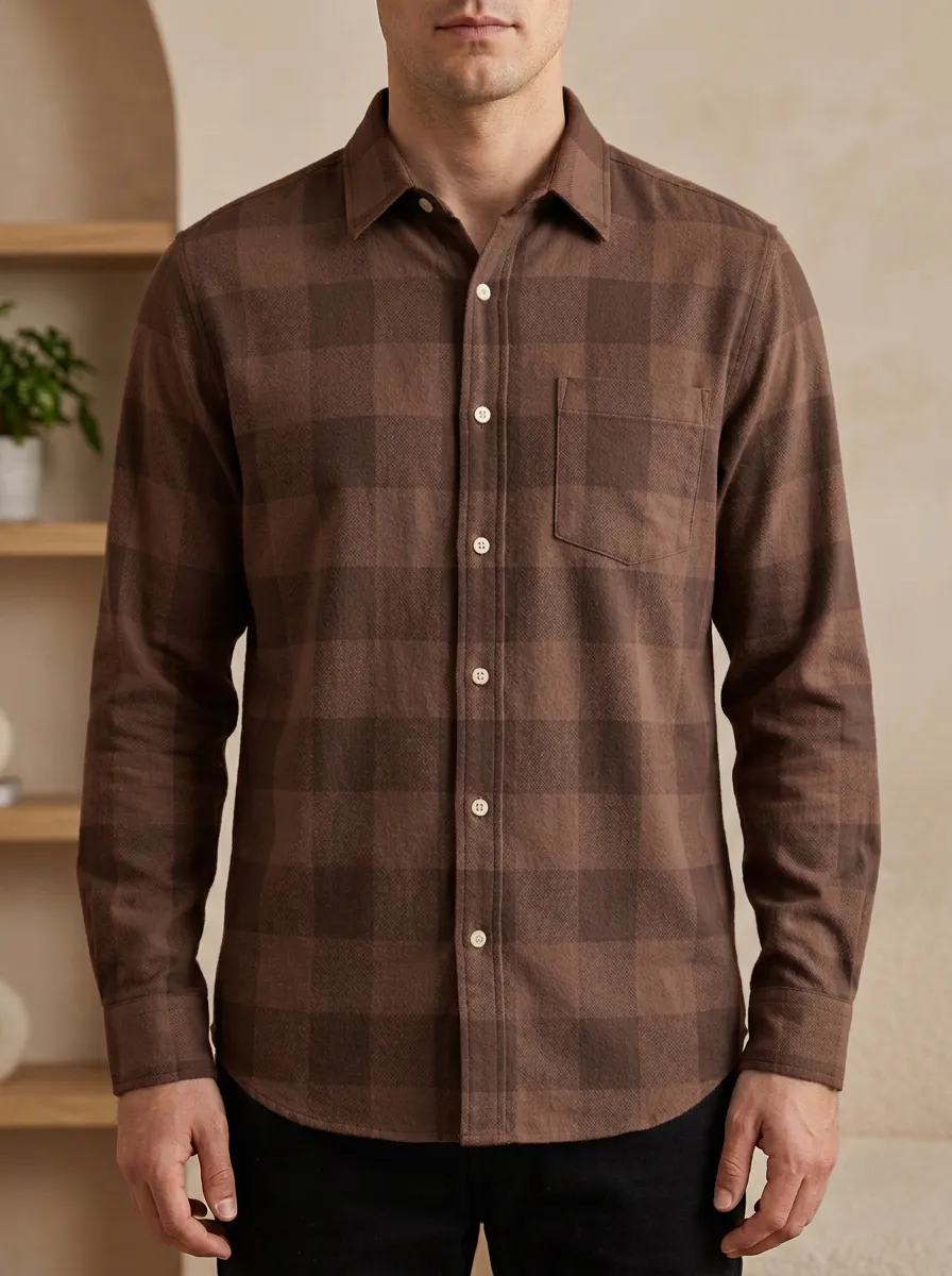 Modern Plaid Embroidered Long-Sleeve Men's Long-Sleeve Shirt