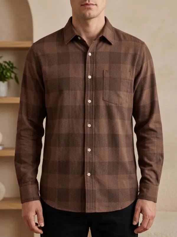 Modern Plaid Embroidered Long-Sleeve Men's Long-Sleeve Shirt