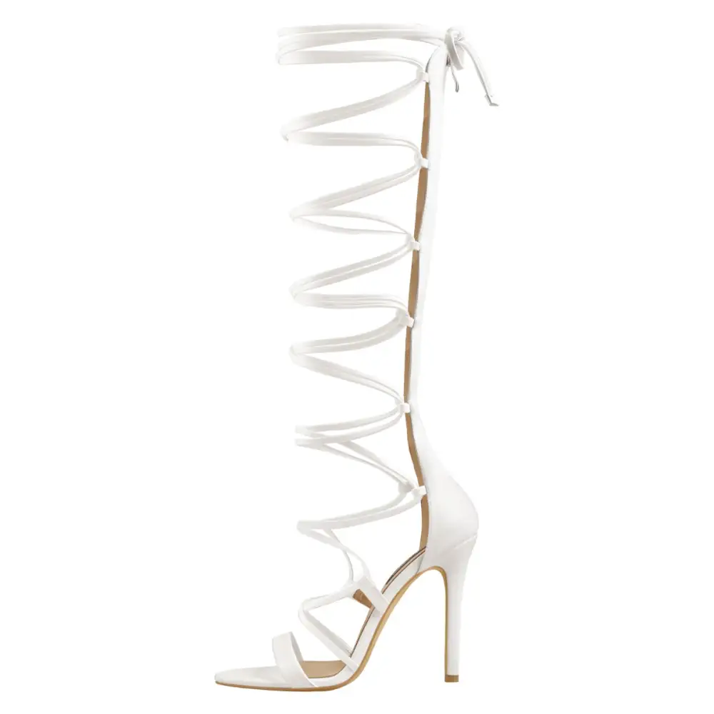 Lace Up Round Toe Strappy Zipper Stiletto Sandals