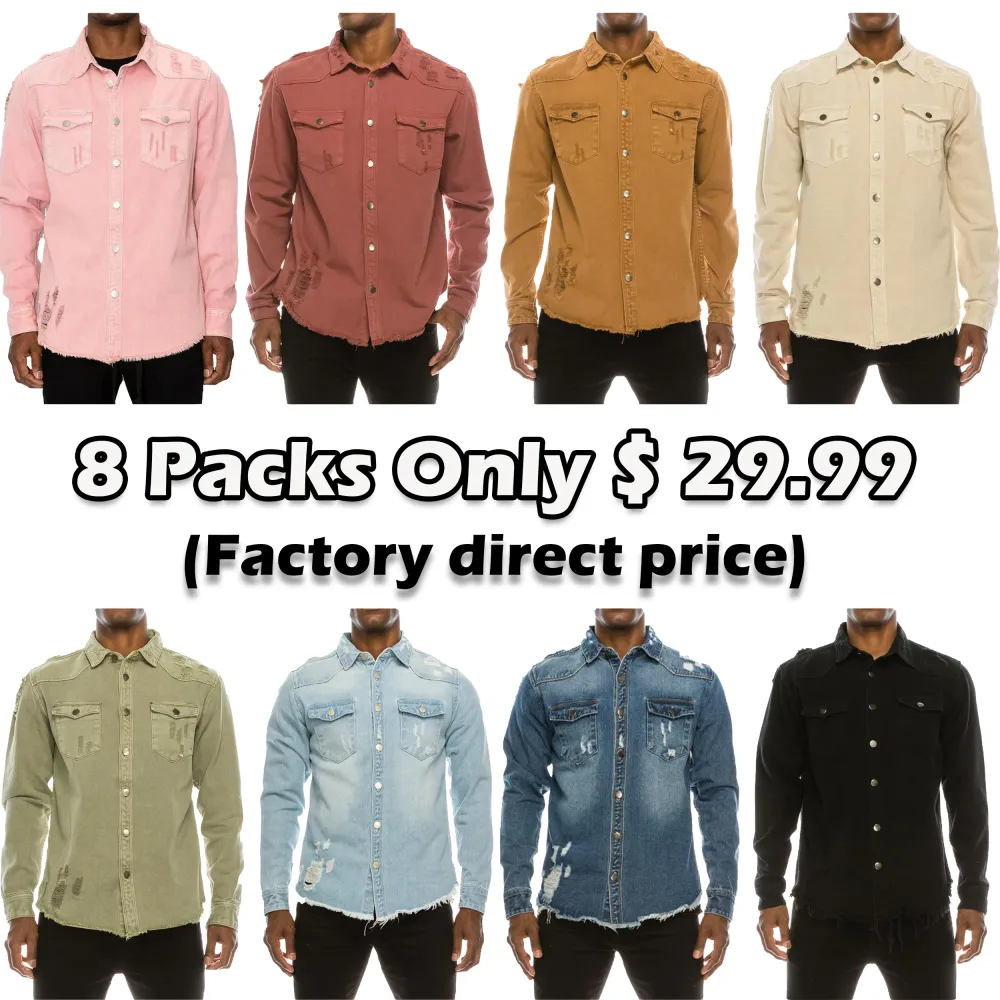 Distressed Denim Shirt – Heavyweight Button-Up with Pockets  Rugged Style. Durable Build. Everyday Utility.