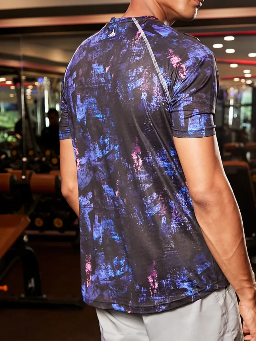 Dark Hued Abstract Print Activewear T-Shirt