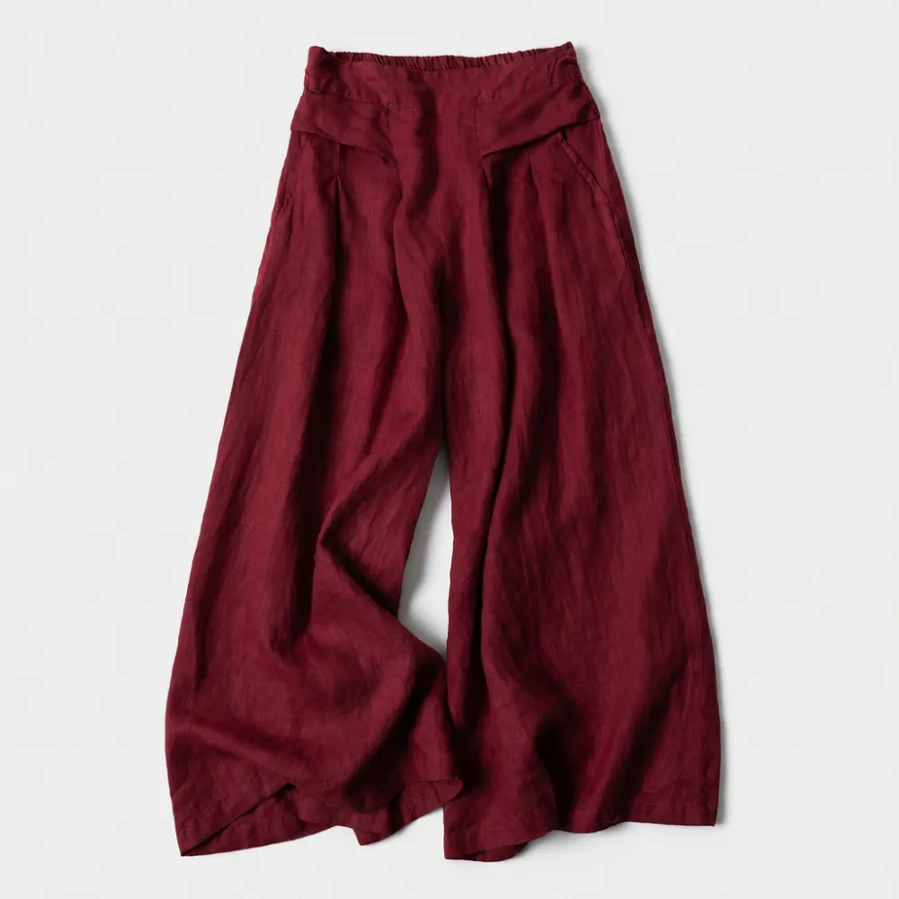 Women's Cotton and Linen Seven-Point Wide-Leg Pants