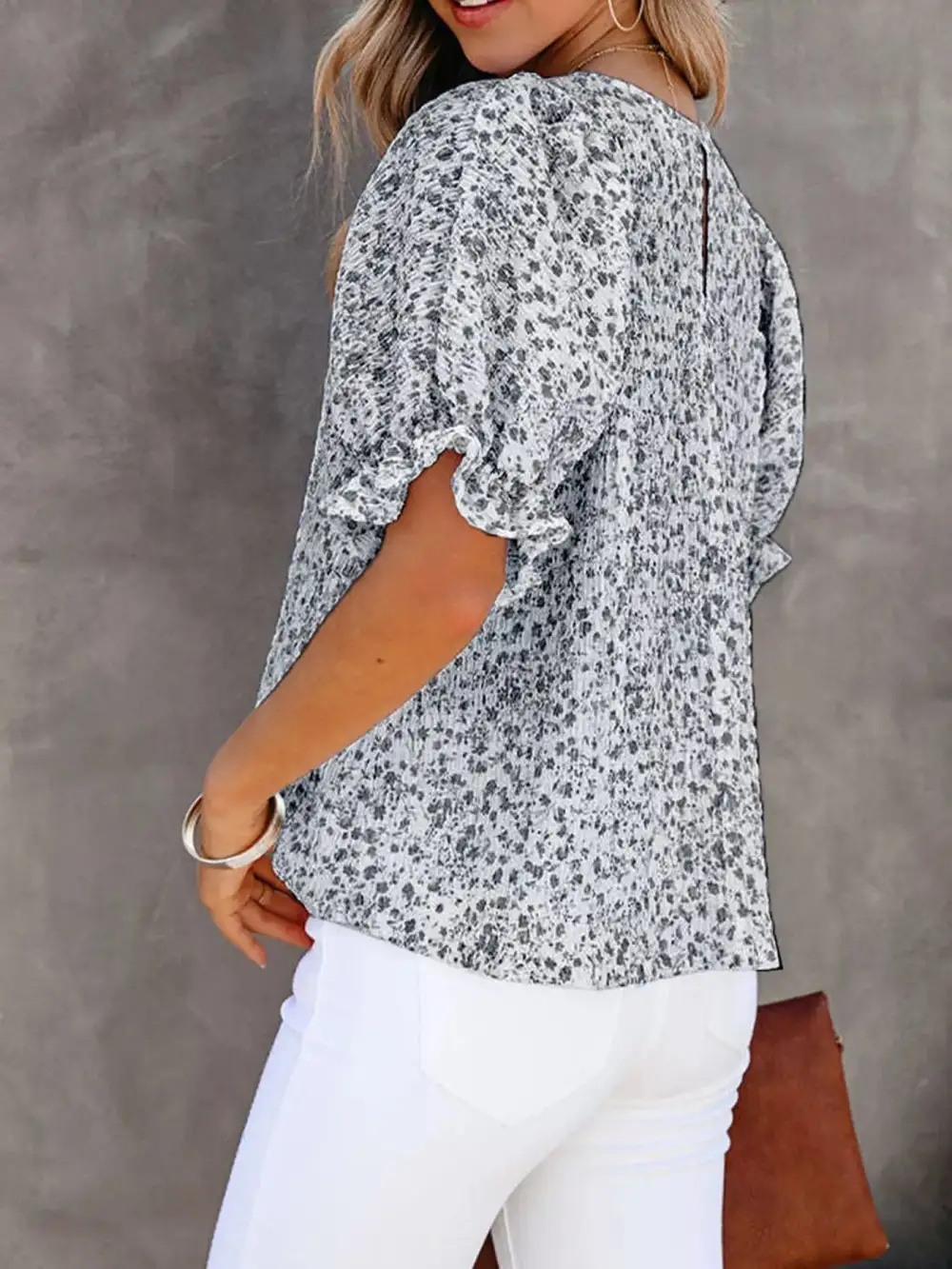 Floral Print Ruffle Sleeve Blouse Plus