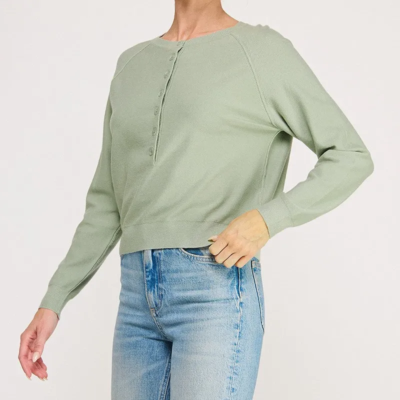 Half Front Button Accent Top