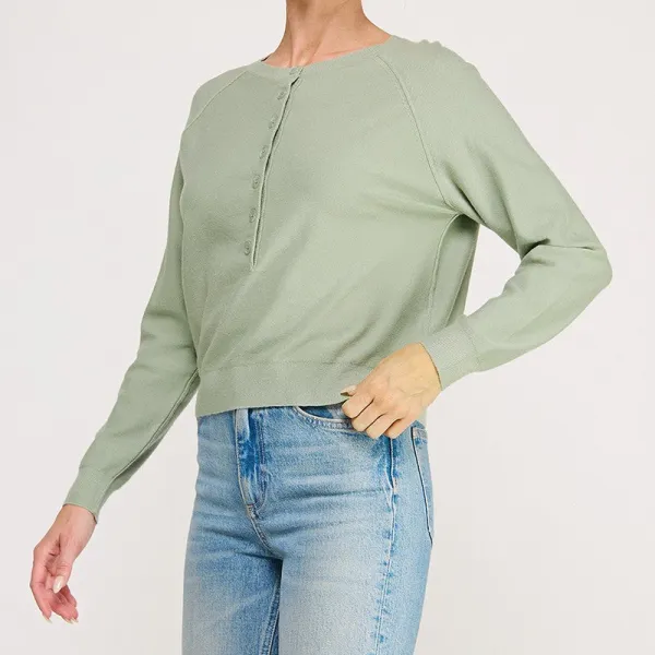 Half Front Button Accent Top