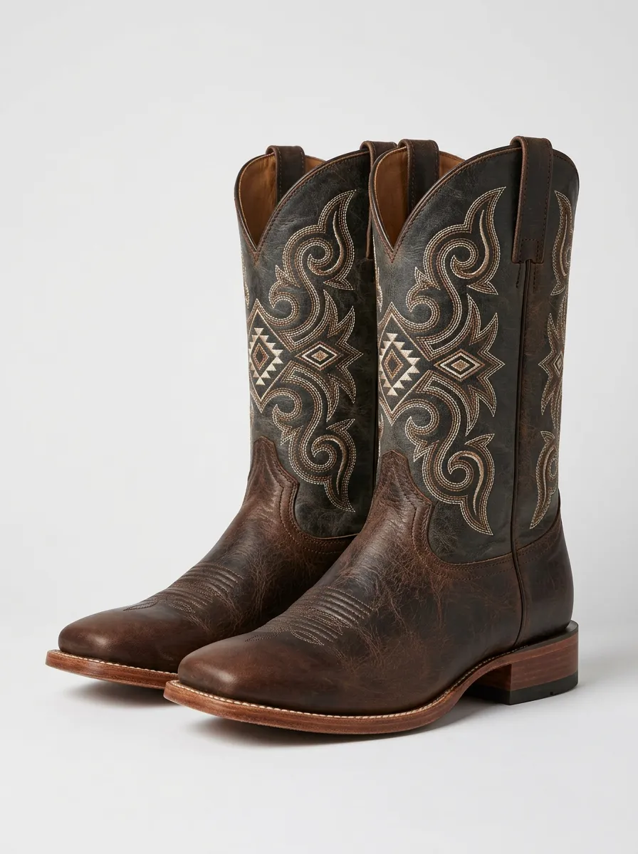 Men's Western Cowboy Geometric Embroidery Printed Western Boots