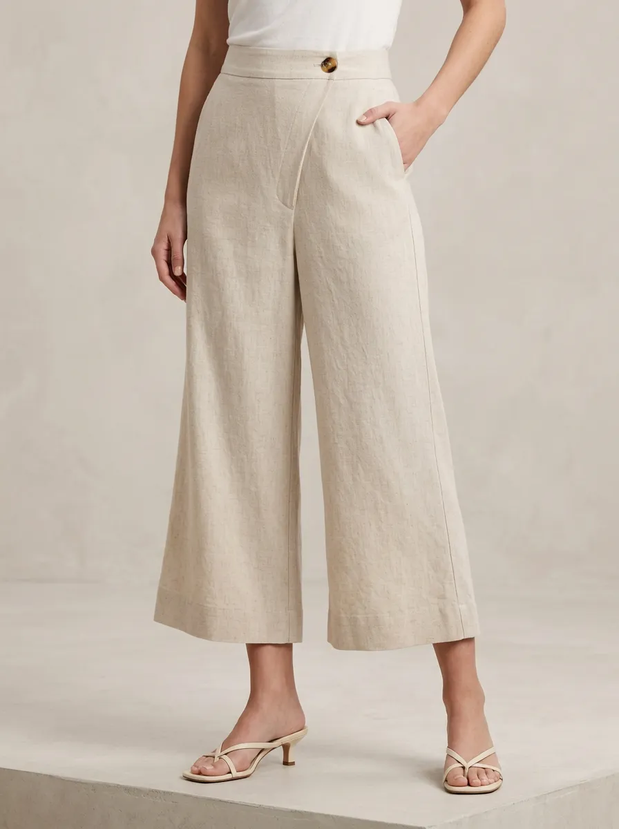 Comfort Linen Blend Finish Women's Cropped Pants