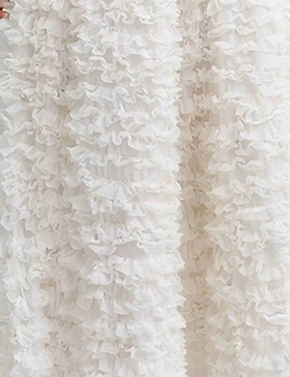Elastic Waist Tiered Ruffle Gathered Mesh Maxi Skirt
