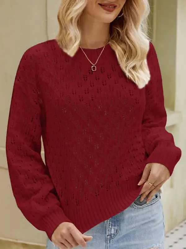 Sculpted Women's Openwork Round-Neck Relaxed Sweater