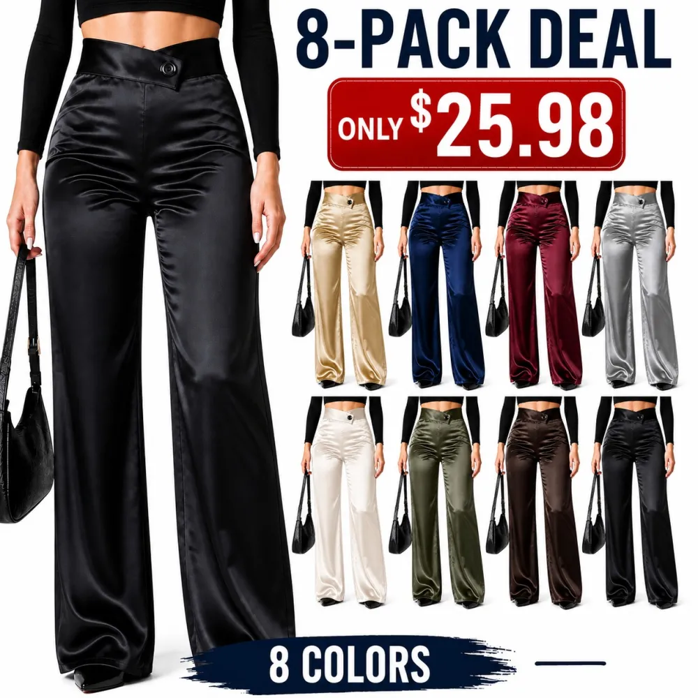 Women's Satin Smooth Straight Leg Pants With Irregular V Waistline
