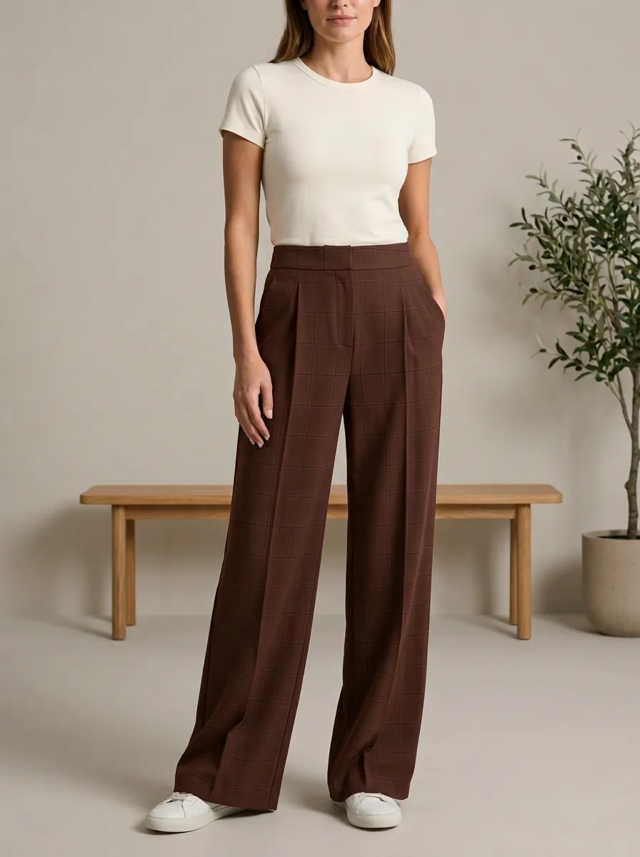 Wide-Leg Plaid Printed Women's Wide-Leg Pants