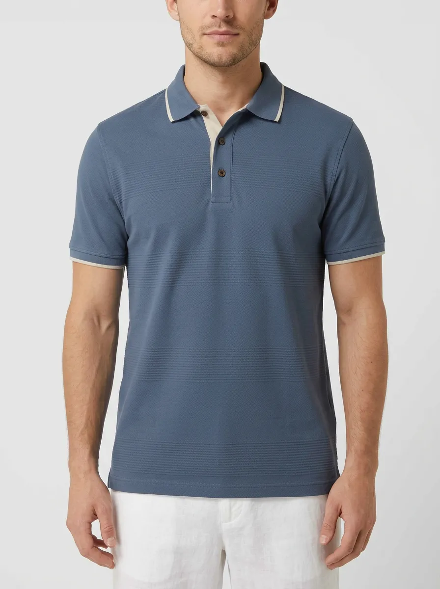 Men's Knit Ribbed Textured Horizontal-Stripe Polo Shirt