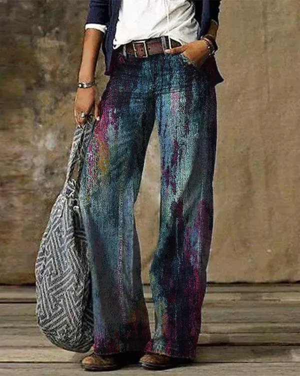Casual Vintage Floral Printed Pants