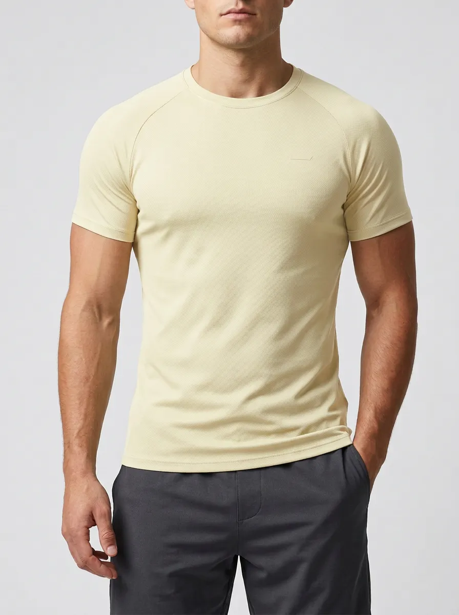 Classic Ribbed Textured Raglan Sleeve Layering Style Men's Slim Fit Short Sleeve T-Shirt