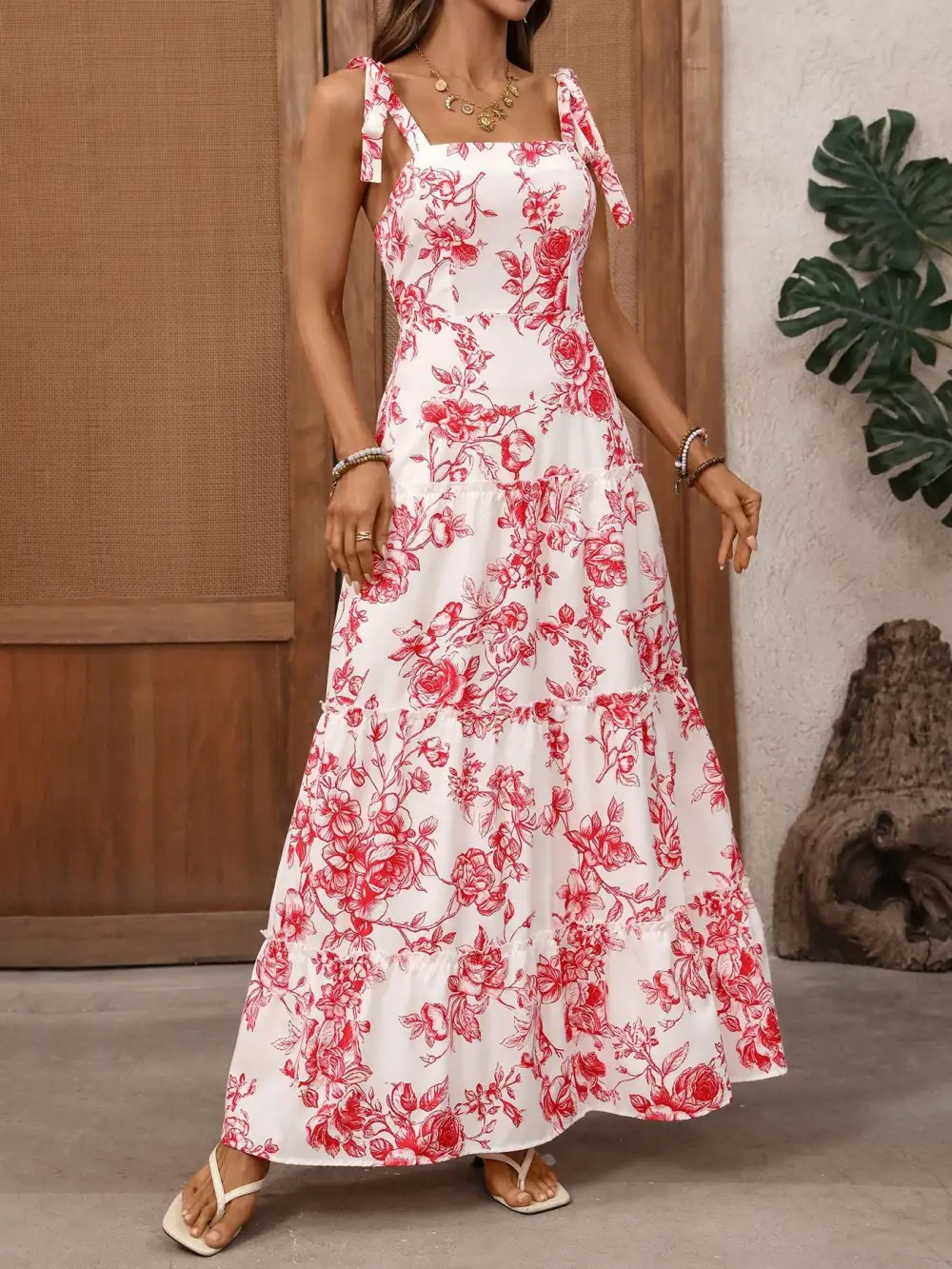 Drape Floral Printed Maxi Dress