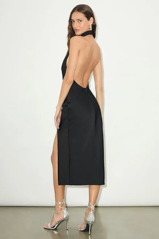 Beyond Classy White Satin Halter Midi Dress