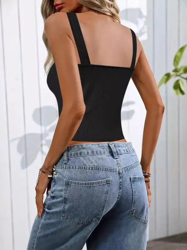 Scoop-Neck Buttoned Ribbed Tank Top