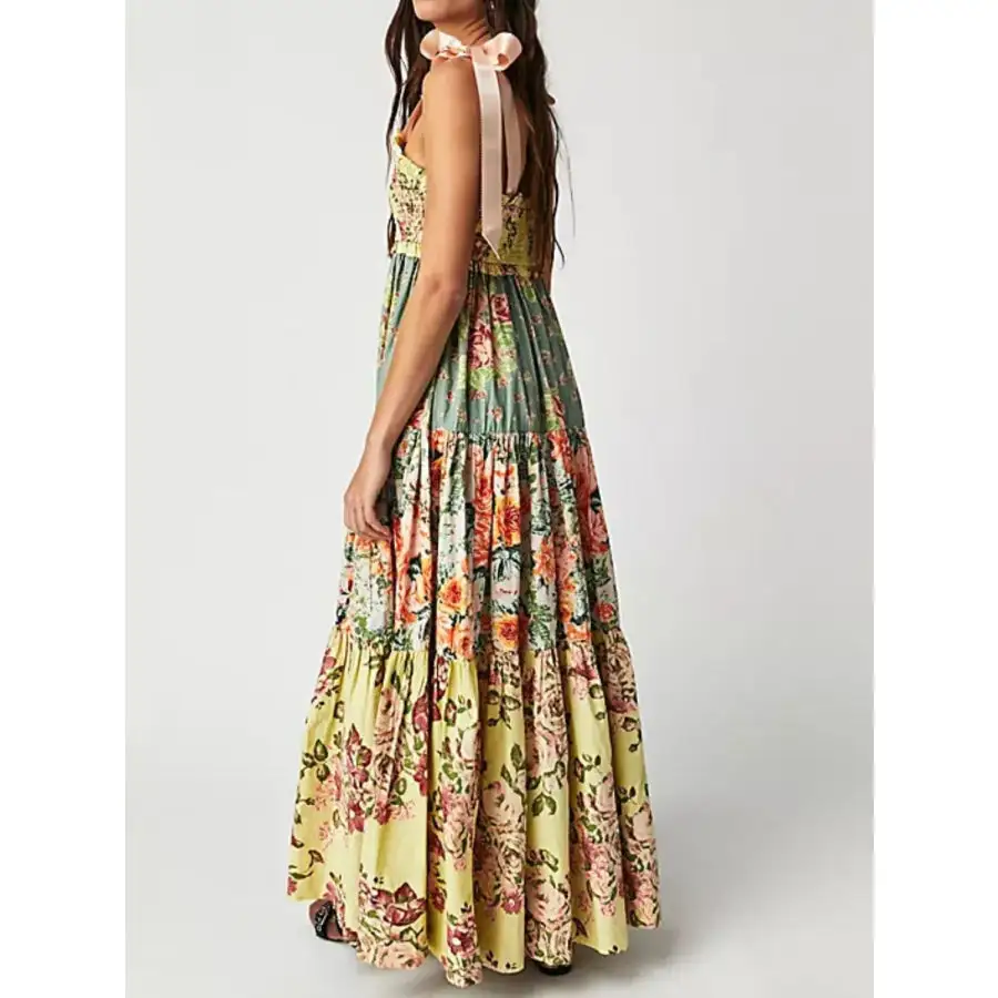 Printed V Neck Tie Shoulder Cami Dress