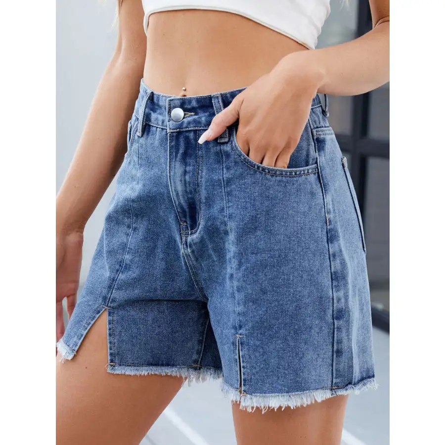 Raw Hem Slit Denim Shorts