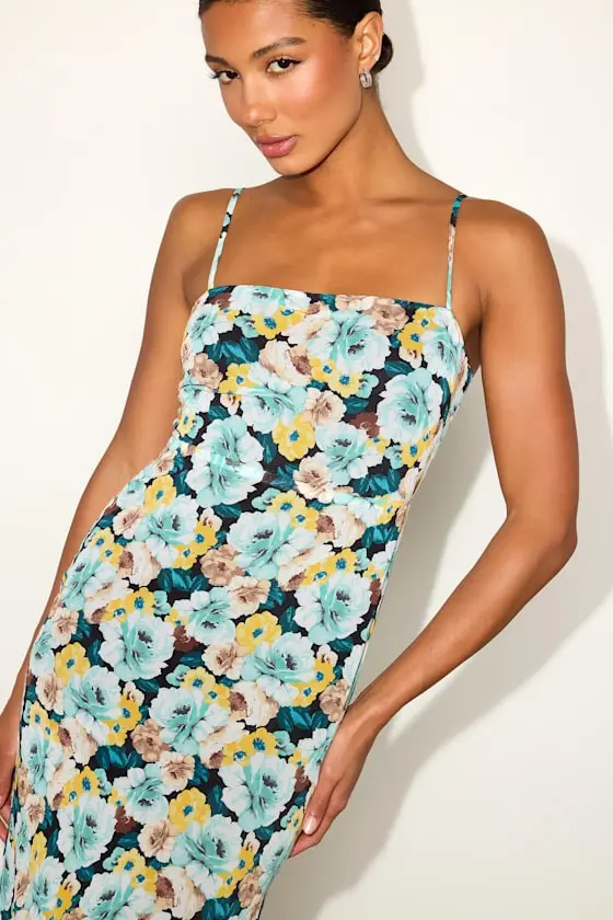 Sweetest Invite Blue Multi Floral Sleeveless Midi Dress