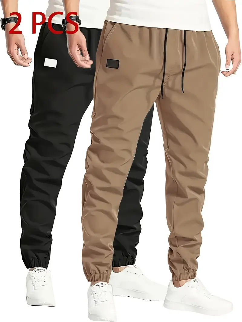 5pcs Men’S Solid Color Drawstring Jogger Pants – Polyester – Casual – Non-Stretch – Regular Length – Loose Fit – 150g/m2 – Woven Fabric – for Hiking & Outdoor