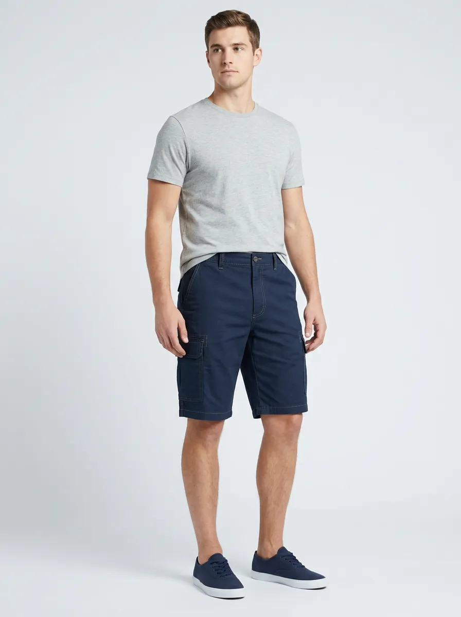 Men's Casual Outdoor Navy Blue Cotton Cargo Shorts