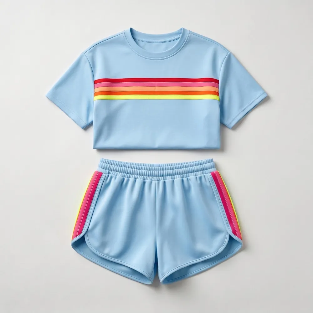 Women's two-piece rainbow striped outdoor sportswear set
