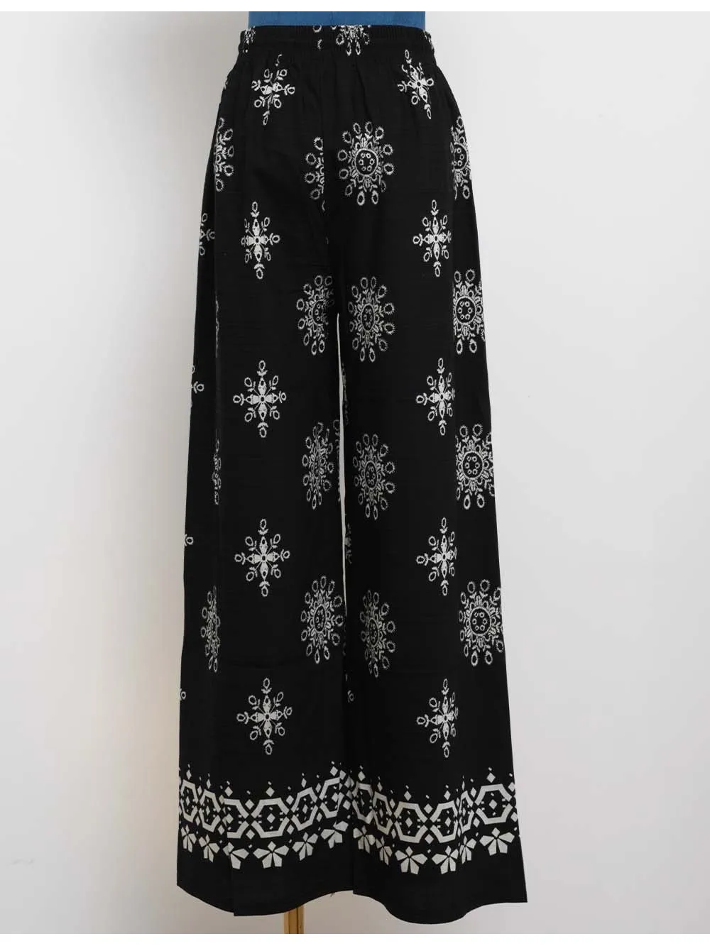 Boho Elastic Waist Lace Up Wide Leg Pants