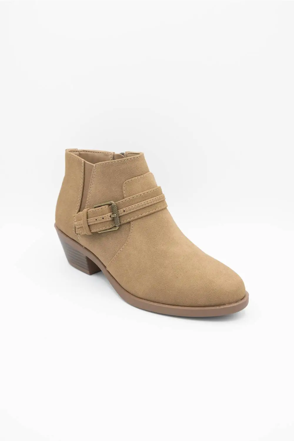 Suede Zip Entry Round Toe Ankle Bootie