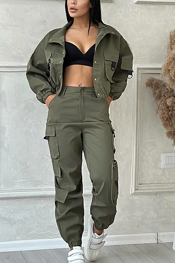 9PACK- Solid Color Pocket Jacket & Pants Two-piece Set