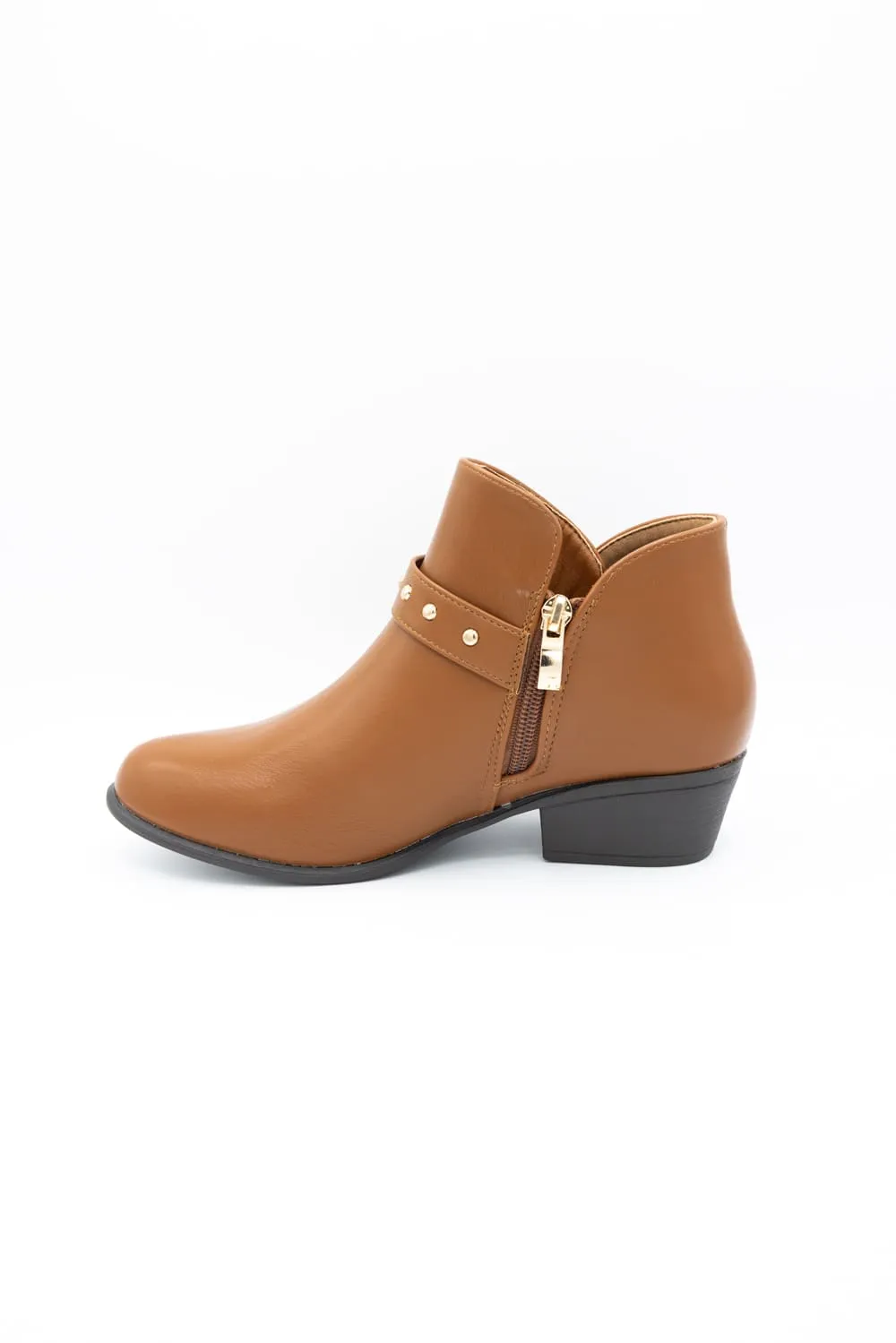 Buckle Detail Faux Leather Zip Entry Round Toe Bootie