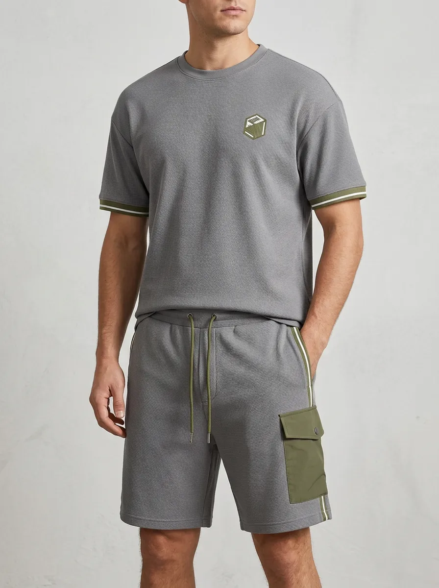 Men's Classic Waffle-Knit Cargo-Shorts T-Shirt and Shorts Set